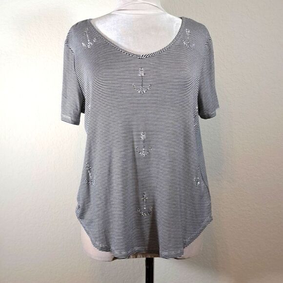 Knapp Studio NEW Top Black White Mini Stripe Beads Anchors Sailing Boating Large - Picture 1 of 12